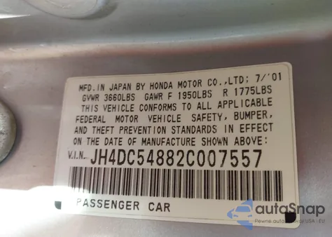 2002 Acura Rsx z USA, uszkodzony, nr VIN JH4DC54882C007557